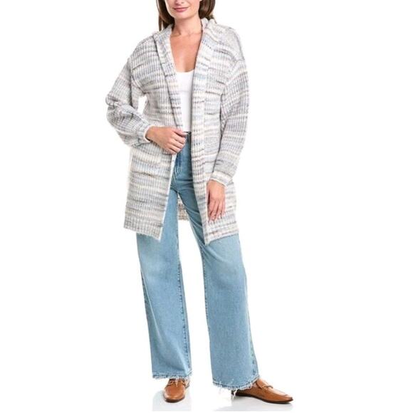 saltwater LUXE Sweaters - Saltwater Luxe Long Cardigan Chunky Hooded Cozy Sweater Coat Gray/white Medium